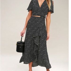 Lulus Girl Like You Black Polka Dot Two-Piece Maxi Dress